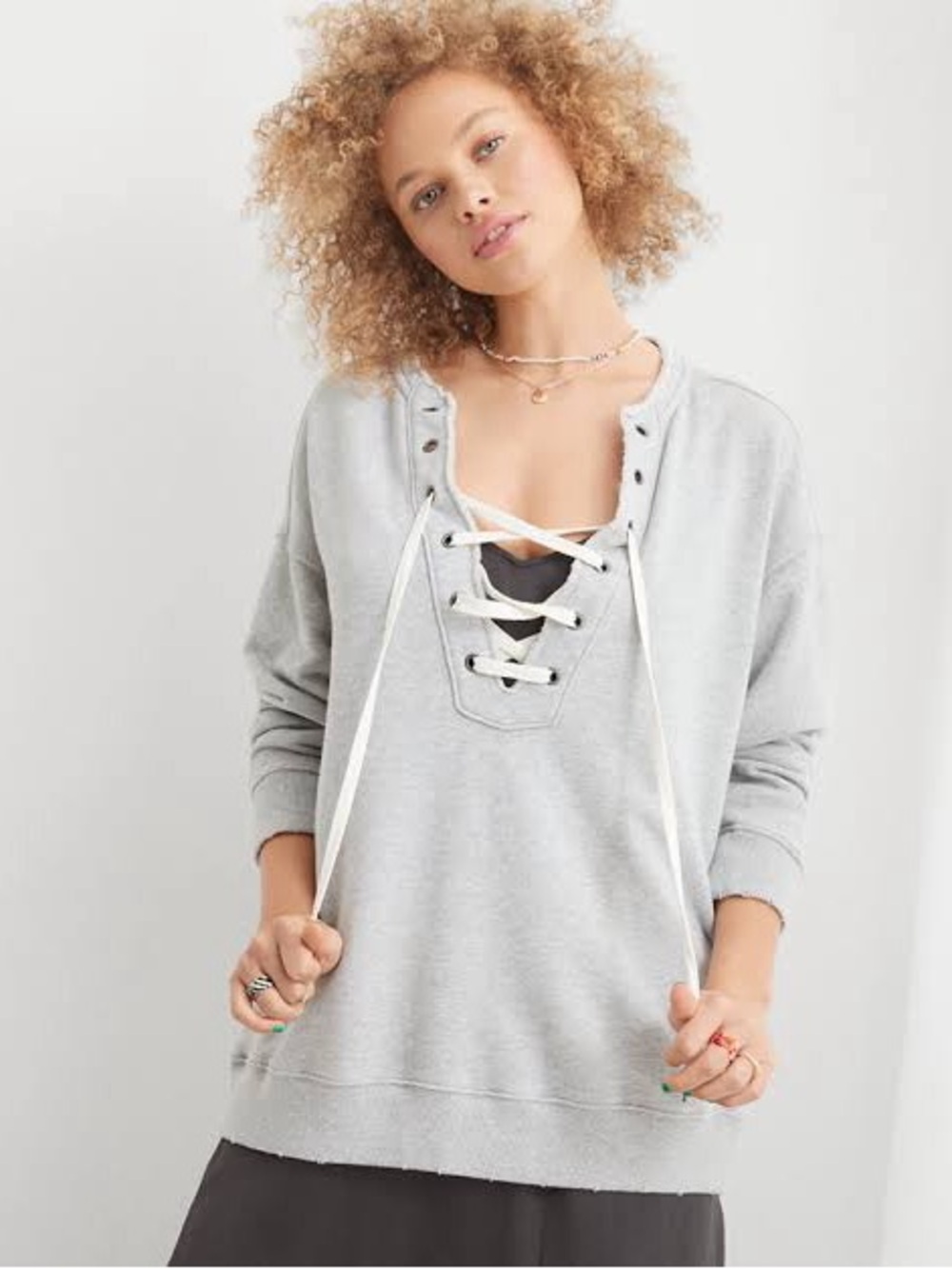 Aeire Pullover Sweatshirt | Lace Up  | Oversized Size M